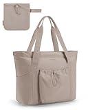 BAGSMART Women Foldable Tote Bag with Storage Bag Shoulder Bag Handbag for Travel, Work (Grayish Brown)