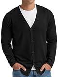 NITAGUT Mens Cardigan Sweater Vintage Striped V-Neck Long Sleeve Button Down Knitted Sweaters,Black, Large