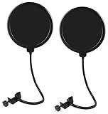 REGUICORP 2 Pack Microphone Pop Filter, Pop Filter for Microphone, Mic Pop Filter With A Flexible 360°Gooseneck Clip Stabilizing Arm, Pop Filter for Vocal Recording and Live Broadcasting