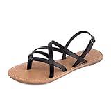 Women's Gladiator Flat Sandals Fisherman Strappy Sandals Ankle Strap Sandals (7, Black)