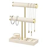 bussdis 2 Tier Bracelet Holder Display - Detachable T Bar Beige Velvet Bracelet Holder, Jewelry Holder Organizer for Bracelet, Necklace, Earrings, Rings