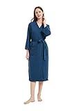 Commollis Womens Lightweight Waffle Robe Soft House Bathrobes for Ladies Thin Bath Robes Female with Pockets, 3/4 Sleeves and Inside Tie (Navy, S)