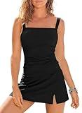 Aleumdr Women's Square Neck Tankini Swimsuit Set Vintage Tummy Control Push Up with High Waisted Bottom Black Medium