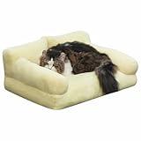 Hollypet Fluffy Plush Dog Cat Pet Couch Soft Calming Sofa Bed for Medium Small Cats and Dogs, Cornsilk