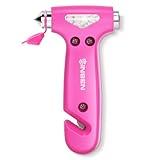 SINSEN Car Safety Hammer, Automotive Window Breaker and Seatbelt Cutter for Women, Roadside Emergency Kit, 3 in 1 Escape Tools, Road Trip Essential and Must Haves (1, Pink)