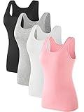 Air Curvey 4 Pcs Tank Tops for Women Sleeveless Top Basic Layering Tanks Undershirt Black Grey White Pink S