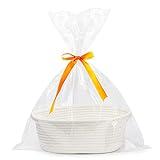 Pro Goleem Small Woven Basket with Gift Bags and Ribbons Durable Baskets for Christmas Gifts Empty Small Rope Basket for Storage 12"X 8" X 5" Baby Toy Basket with Handles, White