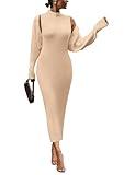 PRETTYGARDEN Womens Fall 2 Piece Outfits Bodycon Maxi Tank Pullover Sweater Dress And Long Sleeve Cropped Cardigan Knit Sets (Beige,Medium)