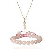 Rose Quartz Bracelet & Pendant necklace - Natural Rose Quartz Stone jewlery set handcrafted with 8 mm Beads, For Love and Romance - Free Size Unisex Adult