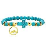 Vera Glam Turquoise Round Bead Bracelet, Mustard Seed Mountain Pendant Bead Bracelet, Cross Accessory Bead Bracelet, Christian Bead Bracelet, Men's and Women's Religious Jewelry Gifts