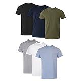 Hanes Men's T-Shirt, Moisture-Wicking Cotton Crewneck Pocket Tees, 6-Pack, Grey Heather, Black, Hiker Green Heather, White, Navy, Blue Heather