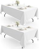 Pureegg Durable Table Cloth 60" x 102" - Reusable Polyester White Tablecloths for Rectangle Tables, Washable Fabric Table Cover for Holiday Party, Dinner, Wedding & Baby Shower, 2 Packs