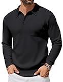 COOFANDY Mens Polo Knit Sweater Button Sweater Classic Winter Fall Business Casual Sweaters Black