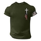 Christian T Shirt Men American Flag USA Tshirts Jesus Cross Patriotic Memorial Day Shirts Red White Blue Gym Graphic Tee Festive Clothes Camisa Flores Hombre Prime Try Before You Buy