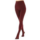 EVERSWE Women's Opaque Fleece Lined Tights, Thermal Tights (Wine Red,XL)