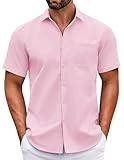 COOFANDY Men's Casual Lightweight Short Sleeve Button Down Short Sleeve Shirts Formal Shirts Vacation Essentials Pink