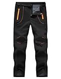 TBMPOY Men's Snow Ski Hiking Pants Waterproof Winter Fleece Lined Pants Camping Skiing Ice Fishing Pants with Belt 02 Thick Black L