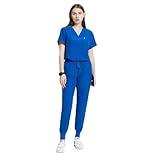 Uniforms World Scrubs for Women Set - Stretch Scrub Top & Pants with 8 Pockets, Yoga Waistband, Anti Wrinkle, Slim Fit