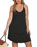 IN'VOLAND Womens Plus Size Nightgown Sleeveless Sleepwear Sleep Tank Chemise Sleepshirts Slip Night Dress Black 28 Plus