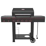 Megamaster 720-0982 5 Burner Propane Barbecue Gas Grill, Side Shelves with Hooks, for Outdoor Cooking, Patio, Garden Barbecue Grill, 50000 BTUs, Open Chart, Black