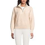 Lands' End Women's Petite Fuzzy Wedged Quarter Zip Sweater Large Light Champagne Heather