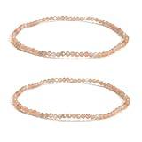 JM Design 2 Pieces Per Bag 2mm Trendy Healing Natural Real Peach Moonstone Faceted Round Beads Beaded Stretch Bracelets 7.5'' Length for Women Men