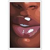 DFKJIB Pop Culture Black Woman Canvas Wall Art Lips Art Poster， Female Portrait Art Modern Black Girl Prints Painting American Woman Living Room Bathroom Wall Decor 12x16in Unframed