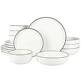 Gibson Home Oslo 16 Piece Porcelain Dinnerware Set,White w/Black Rim Rim, Service for 4 (16pcs)