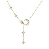 Sonateomber Gold Star Moon Charm Pendant Choker Necklaces for Women, Dainty Rhinestone Star Dangle Adjustable Y Necklaces Wedding Prom Jewelry Gifts