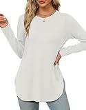 XIEERDUO Tunic Tops for Women Loose Fit Dressy Long Sleeve Tops Round Neck Basic Fall Shirts White L