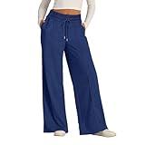 XXTEI Best Gifts 2024 for Women, Outlet Women's Sweatpants Pants Casual Wide Leg Yoga Trouser Style, Deal The Day Prime Today Blue