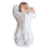 Amazing Baby Transitional Swaddle Sack, Arms Up Half-Length Sleeves & Mitten Cuffs, Swaddle for Newborn Transition to Baby Sleep Sack Wearable Blanket, Med, 3-6 month, 14-21 lb, Blue Tiny Elephants