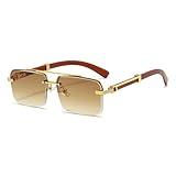 Gleyemor Mens Sunglasses Fashion Rimless Rectangle Sunglasses Square Frameless Shades for Men (Gold/Gradient Brown)