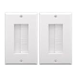 VCE Brush Wall Plate Cable Pass Through, Single Gang Decorator Wall Cover for Low Voltage Cables, In-Wall Cable Management for Wall Mount TV, White (2-Pack)