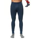 Merino Wool Base Layer Mens Bottom Pants 100% Merino Wool Heavyweight Thermal Underwear Long Johns + Wool Socks (Medium, 320 Navy)