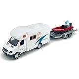 Motorhome Camper Trailer Towing Speed Boat Model Diecast Toys for Boys Pull Back RV Toy Vehicle, Beach Sandbox Outdoor Adventure, 3 4 5 6 7 Year Old Toddlers Kids Birthday Gifts Cake Topper Home Decor