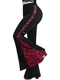 ROSE GAL Rosegal Women Plus Size Bell Bottoms Gothic Flare Pants Rose Lace Panel Lace-up Pull On Flare Pants Romantic Gothic Pants(Black_1/1X)