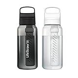 LifeStraw Go Series – BPA-Free Water Filter Bottle for Travel and Everyday use removes Bacteria, parasites and microplastics, Improves Taste, 1L 2-Pack; Nordic Noir and Clear