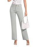 KICZOY Women's Stretch Business Straight Leg Dress Pants with Pockets Wear to Work Casual Suitpants Light Gray