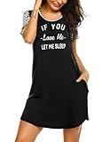 Ekouaer Nightgowns for Women with Pocket Soft Sleepshirt Crewneck Printed Short Sleeves Night Dress, Black, XXL