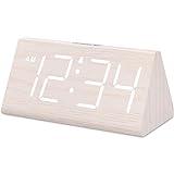 DreamSky Wooden Digital Alarm Clock for Bedroom - Living Room Desk Clock with Large Numbers, Bedside Nightstand Clock with USB Port, Adjustable Volume, Dimmer, DST, Office Wood Décor, Adapter Powered
