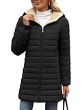 HEEKPEK Women's Winter Hooded Quilted Jacket Mid Length Slim Warm Full Zip Coat Lightweight Fleece Outerwear with Pockets