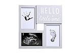 Kate & Milo Babyprints and Sonogram Hello Little One Collage Frame, Baby Handprint, Footprint and Ultrasound Baby Keepsake Frame, Pregnancy Announcement, Gender-Neutral, White