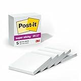 Post-it Super Sticky Notes, 3x3 in, 5 Pads, 2x the Sticking Power, White, Recyclable(654-5SSW)