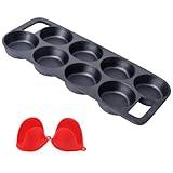 YOLOPLUS+ Pre-seasoned Cast Iron Muffin Pan with Heat Resistant Gloves，16 Inch 8 Cups Biscuit Pan with Handle for Biscuits, Cupcake,Muffins, and Scones