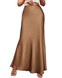 BTFBM Womens Fall Skirts 2025 Business Casual Clothes High Waisted Cocktail Party Wedding Guest Mermaid Maxi Skirt(Coffee, Medium)