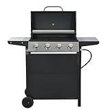 Gas Grill, 4 Burner BBQ Propane Gas Grill, Freestanding Grill Cart with Wheels, Stainless Steel Heavy-Duty Cabinet Style, Outdoor BBQ Grill for Garden Backyard Cooking Barbecue