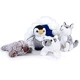 Nleio Stuffed Animals Set, 5 Piece Baby Stuffed Animals with Plush Igloo, Including Seal/Husky/Polar Bear/Penguin Stuffed Animal, Plush Toys Set Ideal Gift for Kids Babies Toddlers