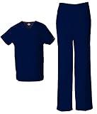 Dickies Scrub Set for Men & Women 3 Pockets, V-Neck Top 83706 and Natural Rise Drawstring Pant for Healthcare Heros 83006T, Navy-S Top/S Pant Tall