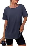 Summer Shirts for Women Loose Fit Athletic Activewear Workout Shirts Navy XL